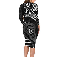 Personalised New Zealand Silver Fern Lacrosse Family Matching Long Sleeve Bodycon Dress and Hawaiian Shirt Aotearoa Maori Pattern