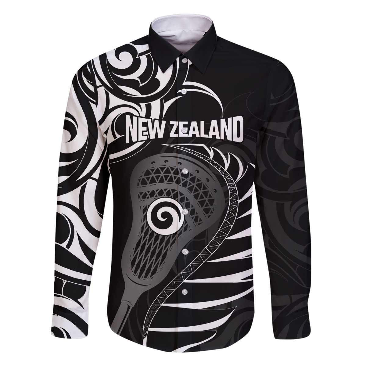 Personalised New Zealand Silver Fern Lacrosse Family Matching Off The Shoulder Long Sleeve Dress and Hawaiian Shirt Aotearoa Maori Pattern