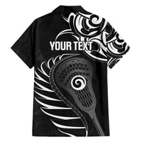 Personalised New Zealand Silver Fern Lacrosse Family Matching Short Sleeve Bodycon Dress and Hawaiian Shirt Aotearoa Maori Pattern