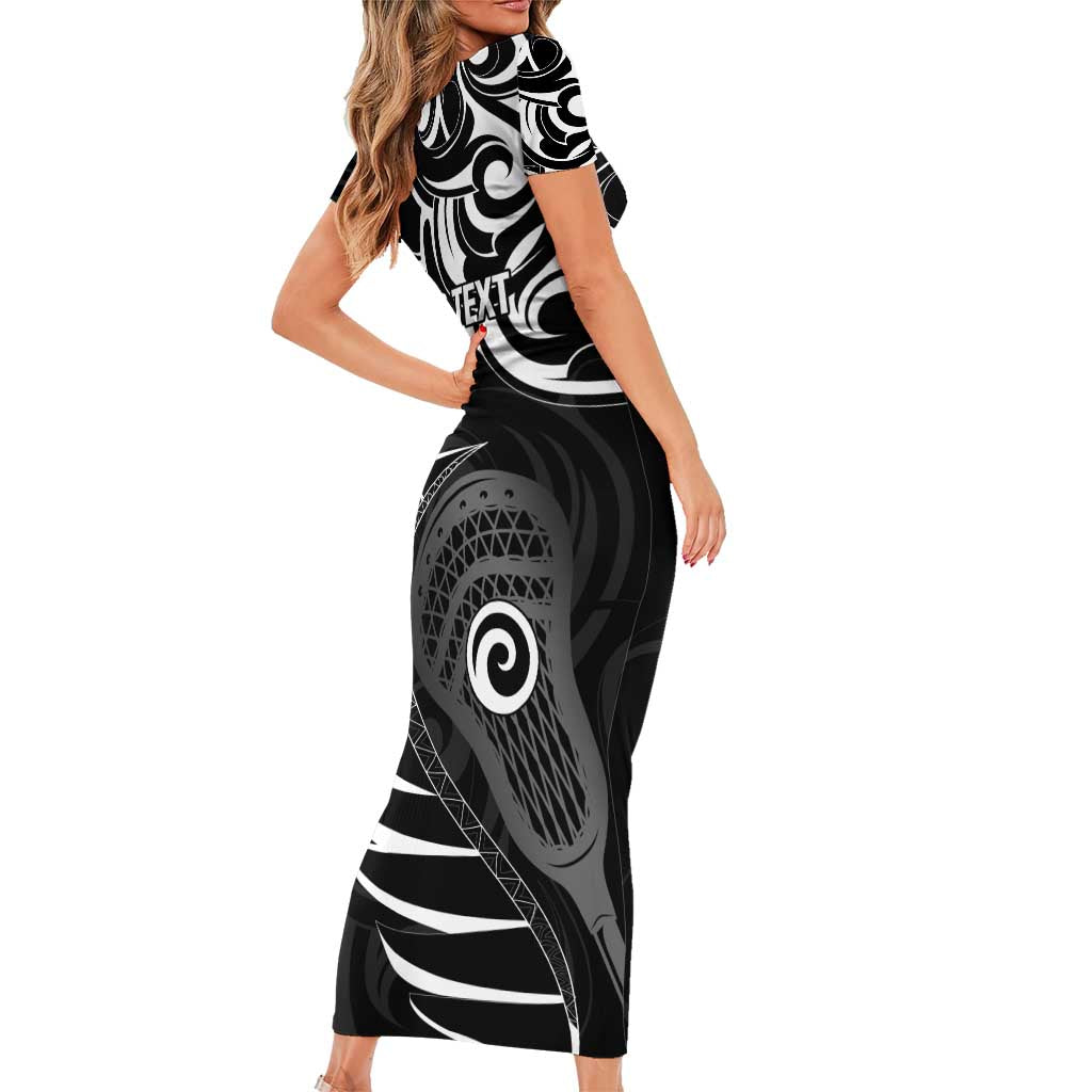 Personalised New Zealand Silver Fern Lacrosse Family Matching Short Sleeve Bodycon Dress and Hawaiian Shirt Aotearoa Maori Pattern