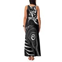 Personalised New Zealand Silver Fern Lacrosse Family Matching Tank Maxi Dress and Hawaiian Shirt Aotearoa Maori Pattern