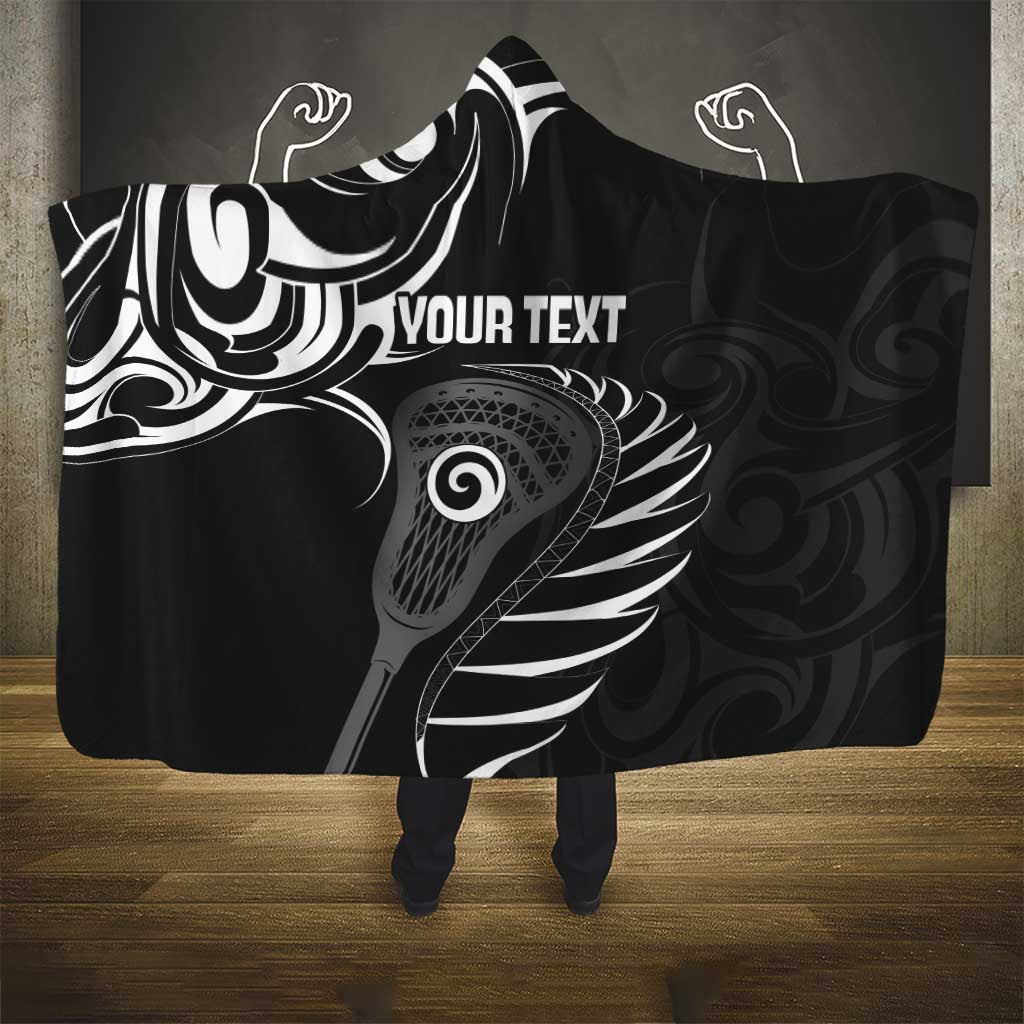 Personalised New Zealand Silver Fern Lacrosse Hooded Blanket Aotearoa Maori Pattern