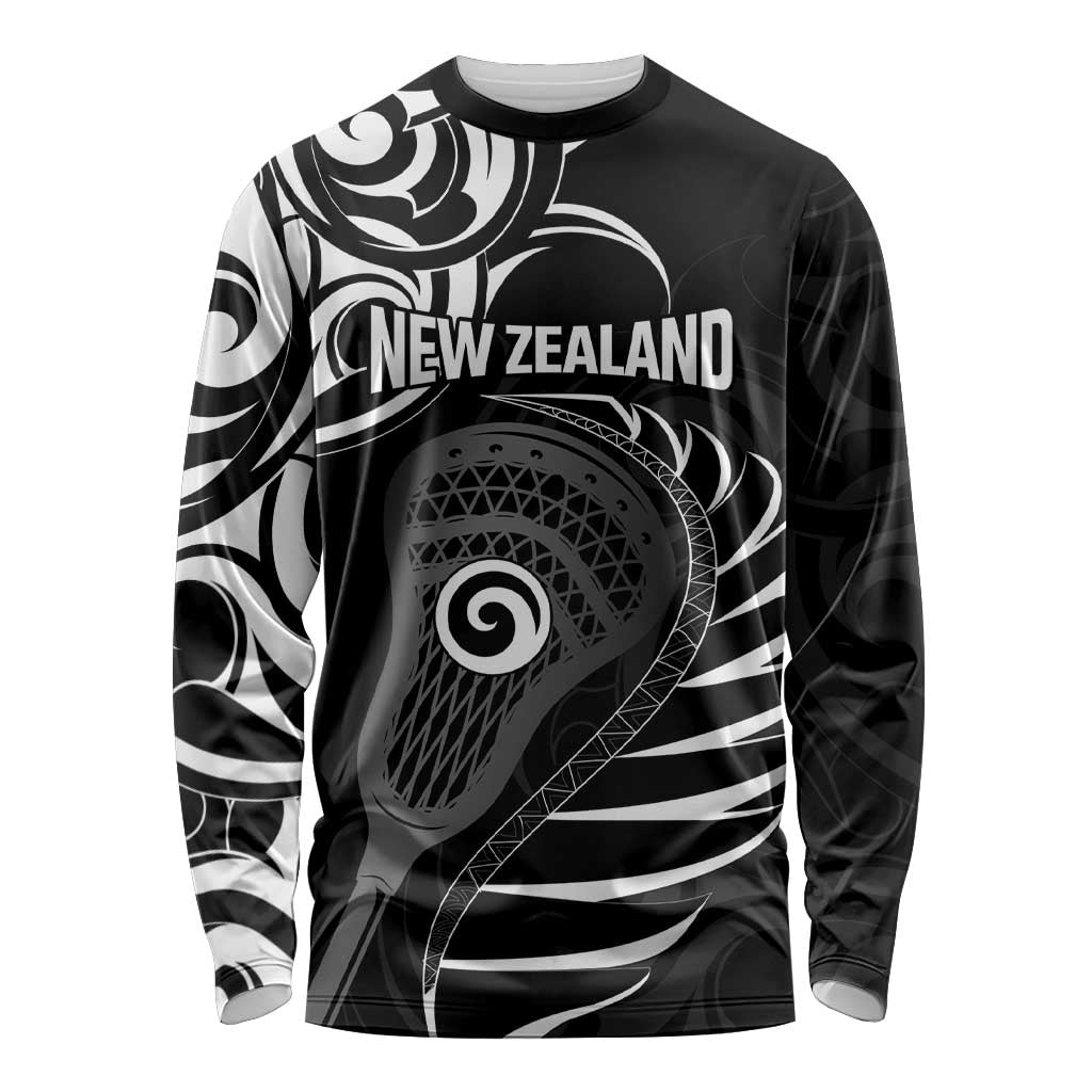 Personalised New Zealand Silver Fern Lacrosse Long Sleeve Shirt Aotearoa Maori Pattern