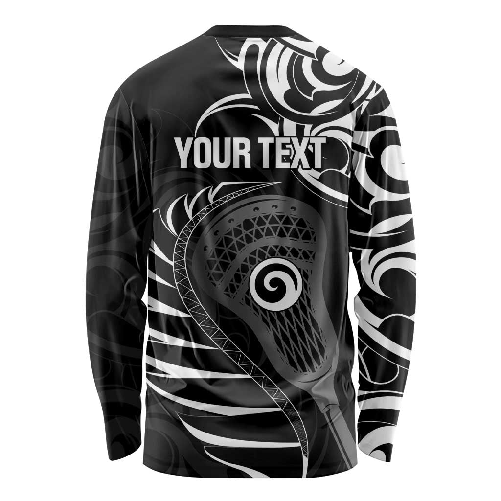 Personalised New Zealand Silver Fern Lacrosse Long Sleeve Shirt Aotearoa Maori Pattern