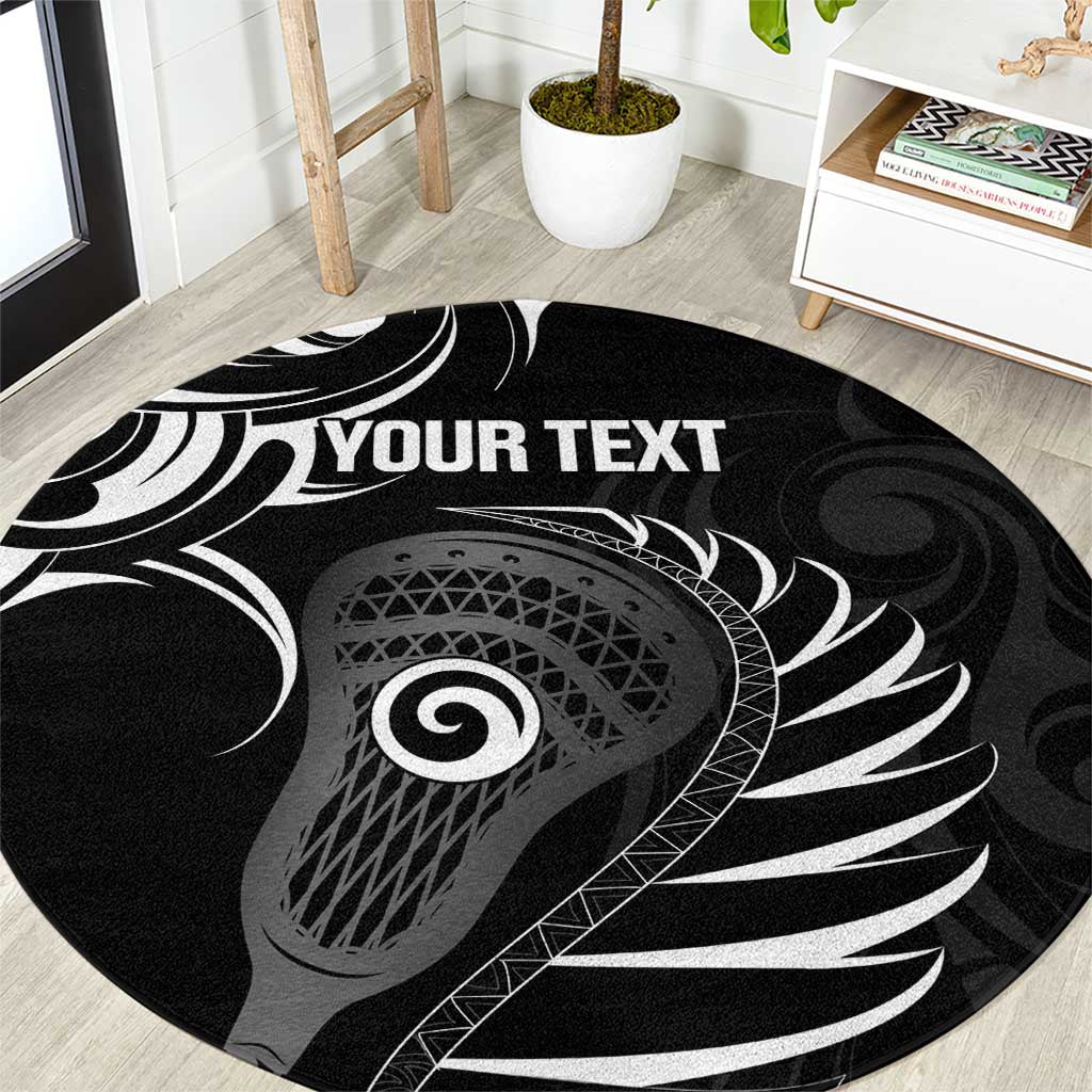 Personalised New Zealand Silver Fern Lacrosse Round Carpet Aotearoa Maori Pattern