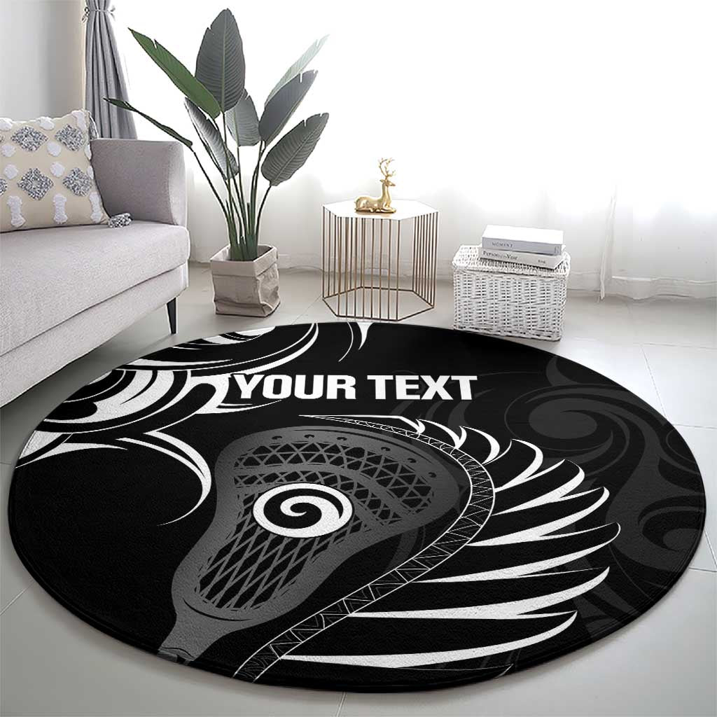 Personalised New Zealand Silver Fern Lacrosse Round Carpet Aotearoa Maori Pattern