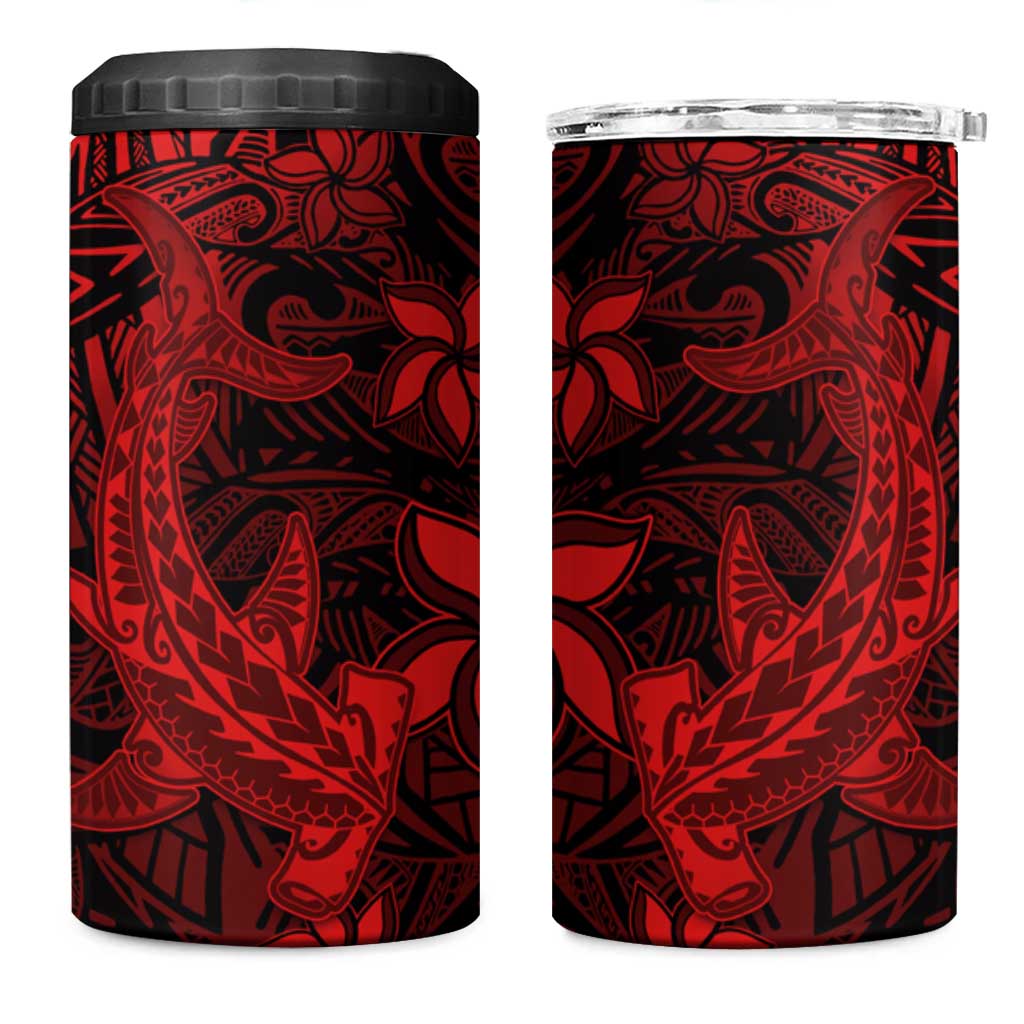 Polynesian 4 in 1 Can Cooler Tumbler Red Hawaiian Tribal Hammerhead Shark