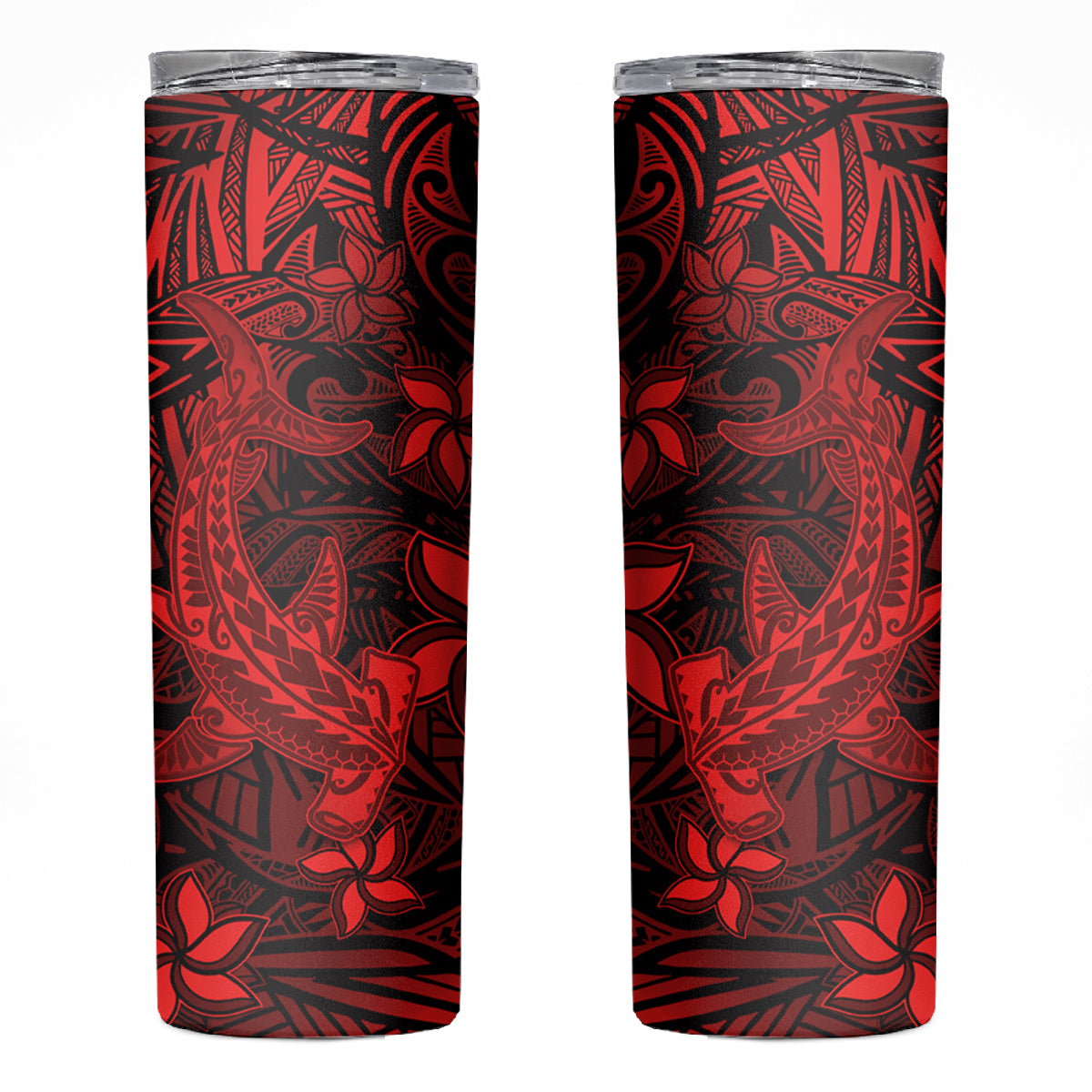 Polynesian Skinny Tumbler Red Hawaiian Tribal Hammerhead Shark