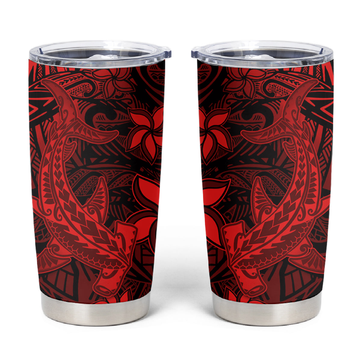 Polynesian Tumbler Cup Red Hawaiian Tribal Hammerhead Shark