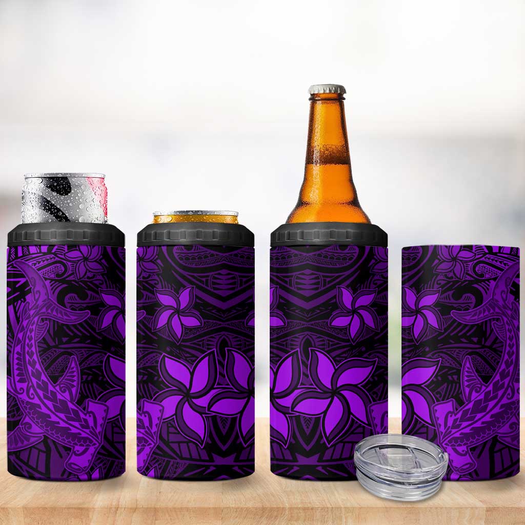 Polynesian 4 in 1 Can Cooler Tumbler Purple Hawaiian Tribal Hammerhead Shark