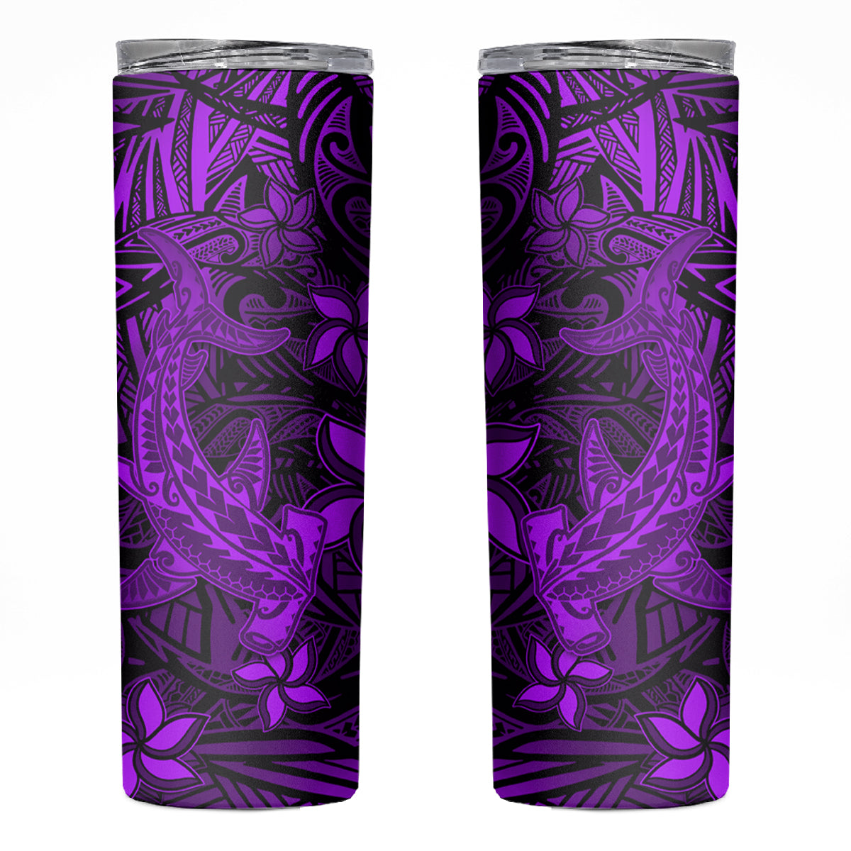 Polynesian Skinny Tumbler Purple Hawaiian Tribal Hammerhead Shark