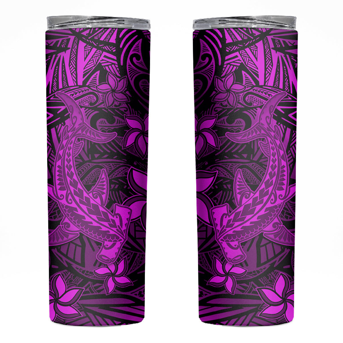 Polynesian Skinny Tumbler Pink Hawaiian Tribal Hammerhead Shark