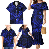 Blue Polynesian Family Matching Outfits Mermaid Dress And Hawaiian Shirt Tribal Hammerhead Shark LT14