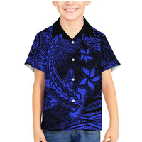 Blue Polynesian Family Matching Outfits Mermaid Dress And Hawaiian Shirt Tribal Hammerhead Shark LT14