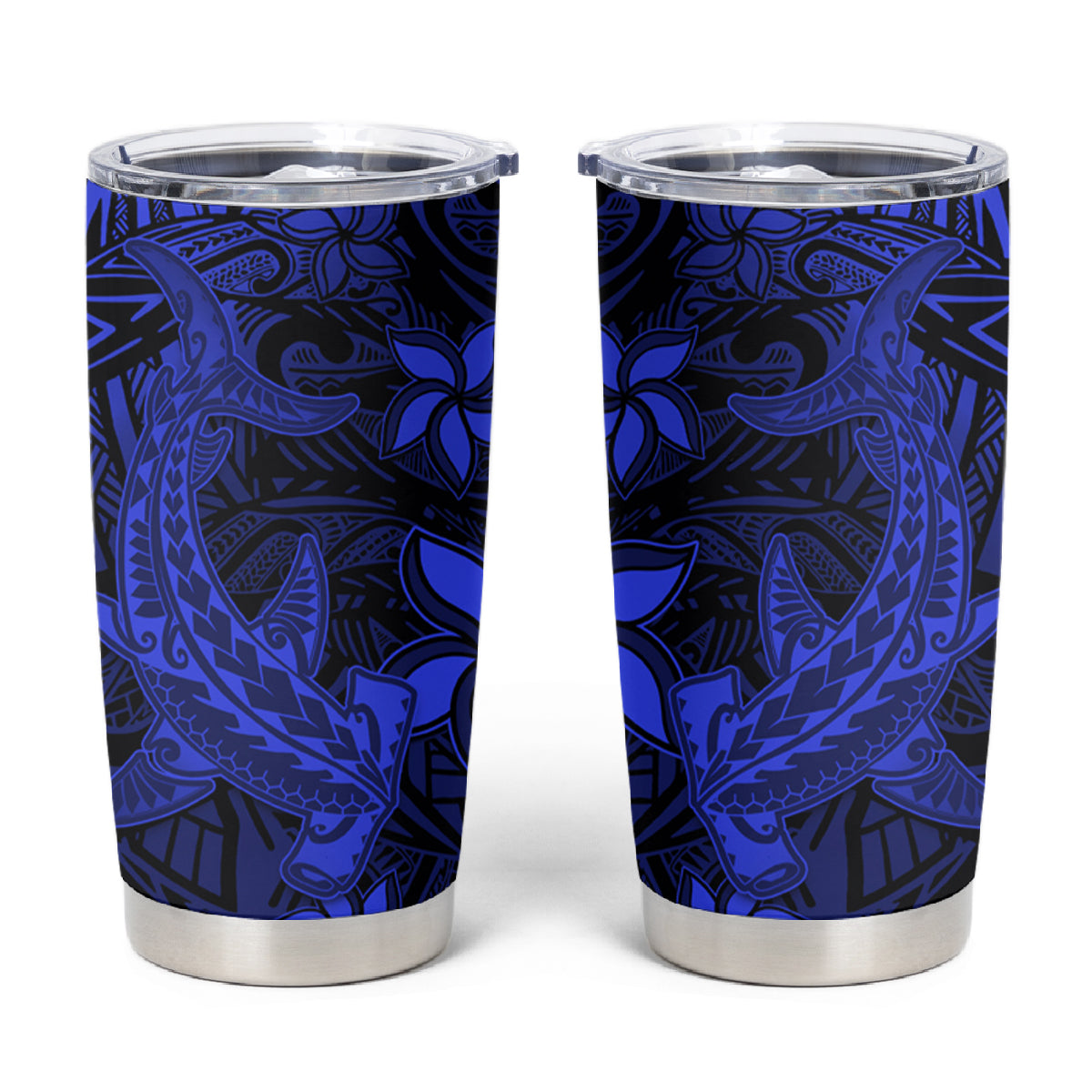 Polynesian Tumbler Cup Blue Hawaiian Tribal Hammerhead Shark