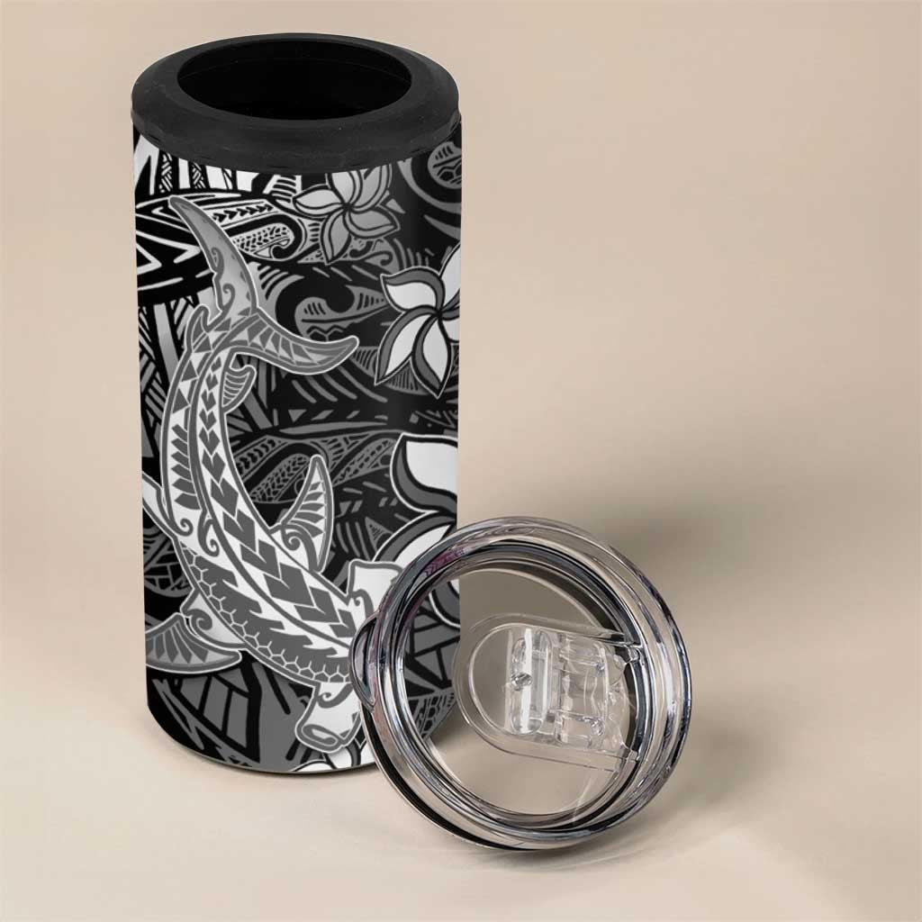 Polynesian 4 in 1 Can Cooler Tumbler Black Hawaiian Tribal Hammerhead Shark