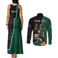Personalised New Zealand And South Africa Rugby Couples Matching Tank Maxi Dress and Long Sleeve Button Shirt 2024 All Black Springboks Mascots Together