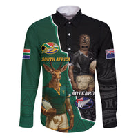 Personalised New Zealand And South Africa Rugby Family Matching Long Sleeve Bodycon Dress and Hawaiian Shirt 2024 All Black Springboks Mascots Together