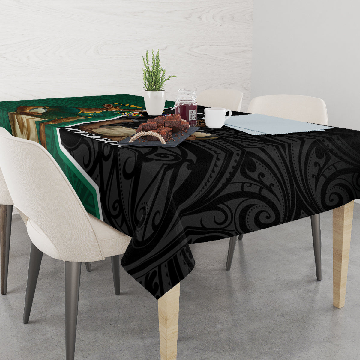 Personalised New Zealand And South Africa Rugby Tablecloth 2024 All Black Springboks Mascots Together LT14 - Polynesian Pride