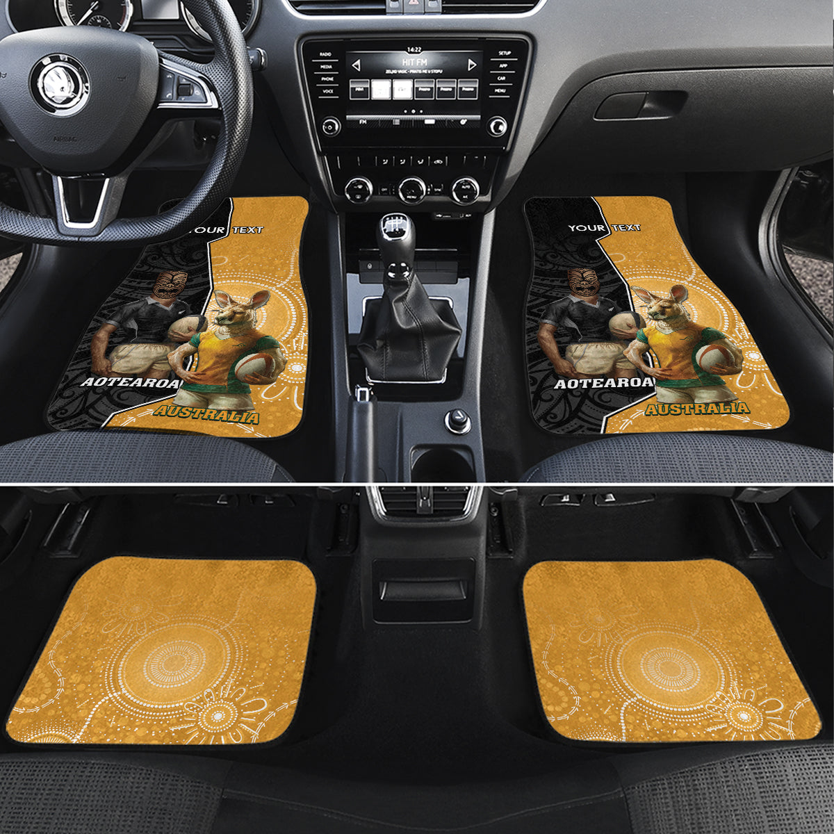 Personalised New Zealand And Australia Rugby Car Mats 2024 All Black Wallabies Mascots Together