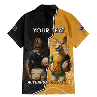 Personalised New Zealand And Australia Rugby Family Matching Mermaid Dress and Hawaiian Shirt 2024 All Black Wallabies Mascots Together