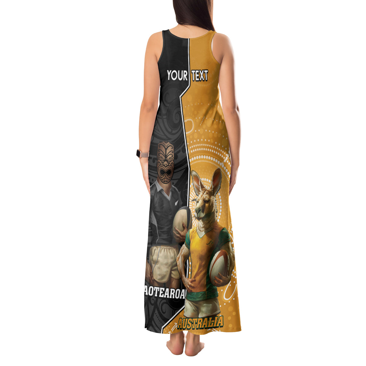 Personalised New Zealand And Australia Rugby Tank Maxi Dress 2024 All Black Wallabies Mascots Together