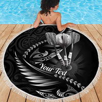 Personalised All Black New Zealand Darts Beach Blanket Aoteroa Fern Maori Galaxy Style