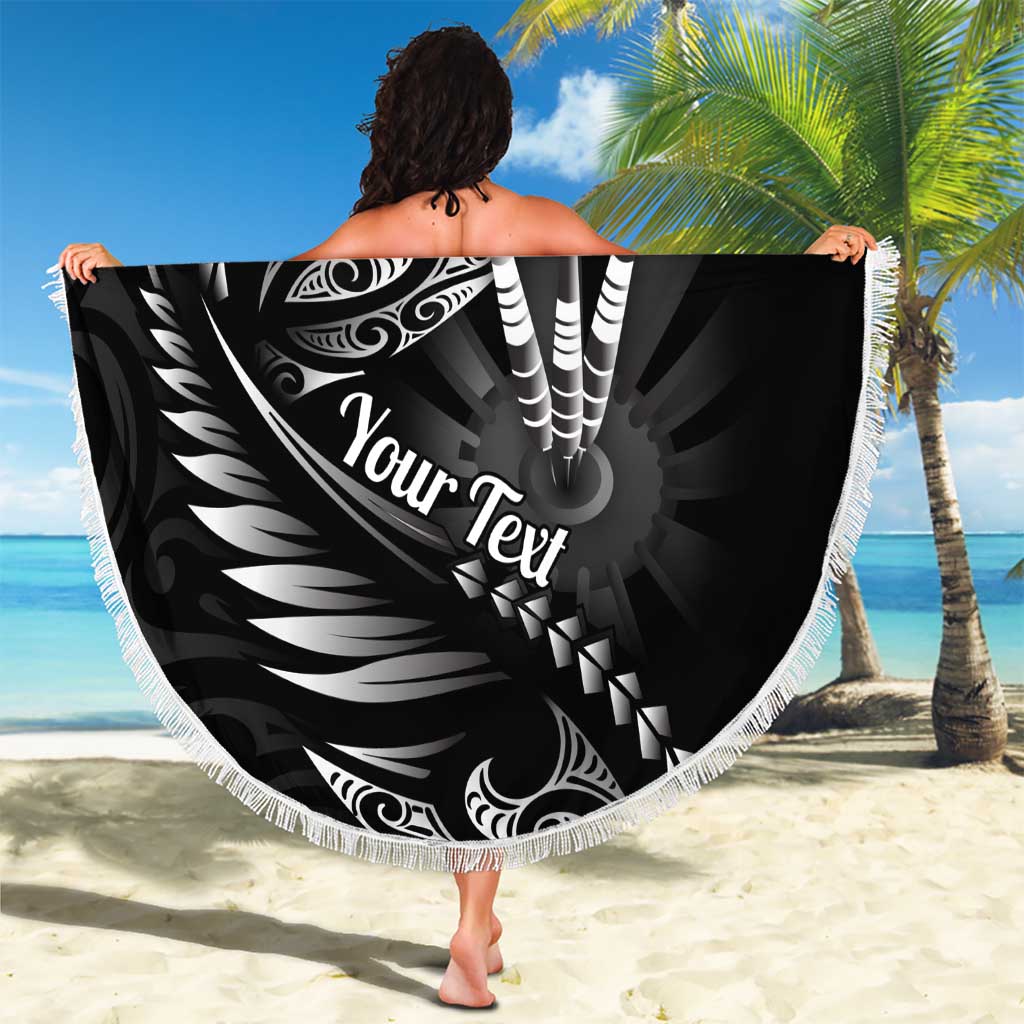 Personalised All Black New Zealand Darts Beach Blanket Aoteroa Fern Maori Galaxy Style