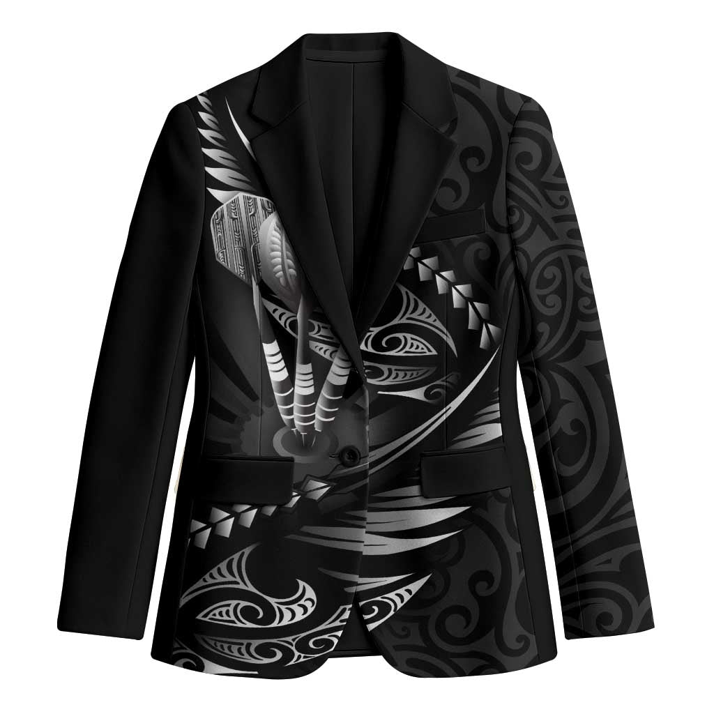 Personalised All Black New Zealand Darts Blazer Aoteroa Fern Maori Galaxy Style LT14 Unisex Black - Polynesian Pride