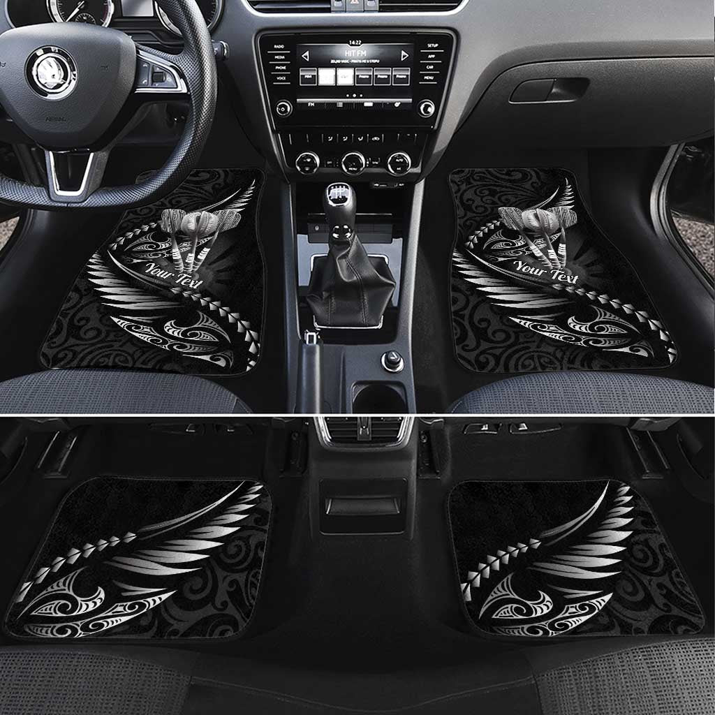 Personalised All Black New Zealand Darts Car Mats Aoteroa Fern Maori Galaxy Style LT14 Set 4pcs Black - Polynesian Pride