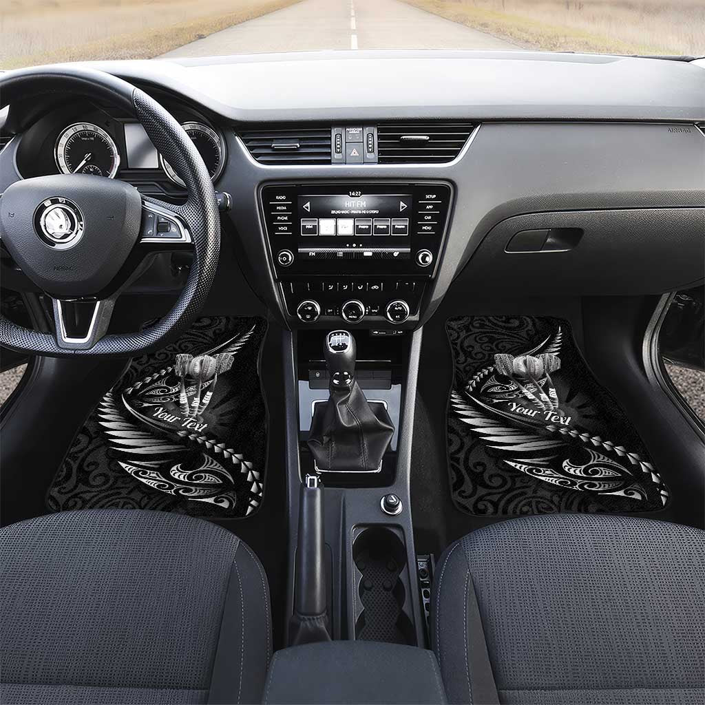 Personalised All Black New Zealand Darts Car Mats Aoteroa Fern Maori Galaxy Style LT14 Set 2pcs - Front Black - Polynesian Pride