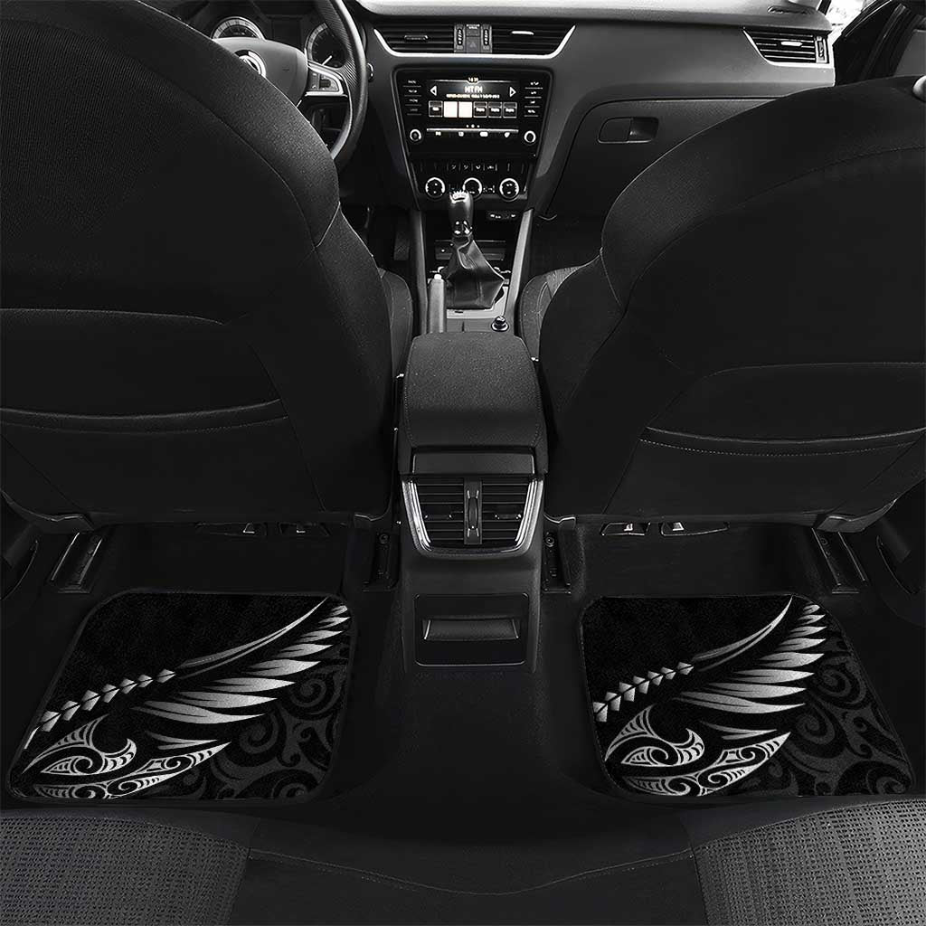 Personalised All Black New Zealand Darts Car Mats Aoteroa Fern Maori Galaxy Style LT14 Set 2pcs - Back Black - Polynesian Pride