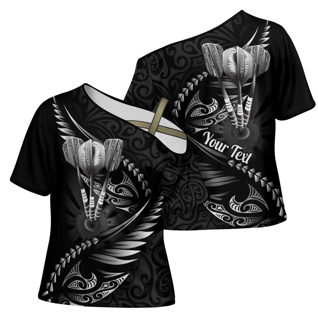 Personalised All Black New Zealand Darts Cross Shoulder Shirt Aoteroa Fern Maori Galaxy Style - Polynesian Pride