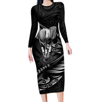 Personalised All Black New Zealand Darts Family Matching Long Sleeve Bodycon Dress and Hawaiian Shirt Aoteroa Fern Maori Galaxy Style