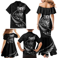Personalised All Black New Zealand Darts Family Matching Mermaid Dress and Hawaiian Shirt Aoteroa Fern Maori Galaxy Style