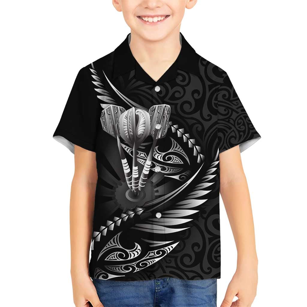 Personalised All Black New Zealand Darts Family Matching Off Shoulder Maxi Dress and Hawaiian Shirt Aoteroa Fern Maori Galaxy Style