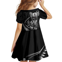 Personalised All Black New Zealand Darts Family Matching Off Shoulder Short Dress and Hawaiian Shirt Aoteroa Fern Maori Galaxy Style