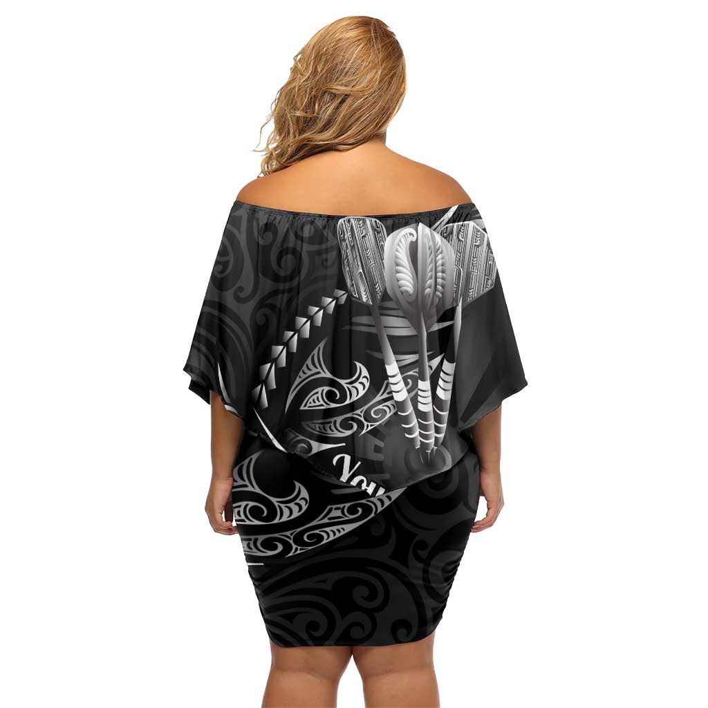 Personalised All Black New Zealand Darts Family Matching Off Shoulder Short Dress and Hawaiian Shirt Aoteroa Fern Maori Galaxy Style