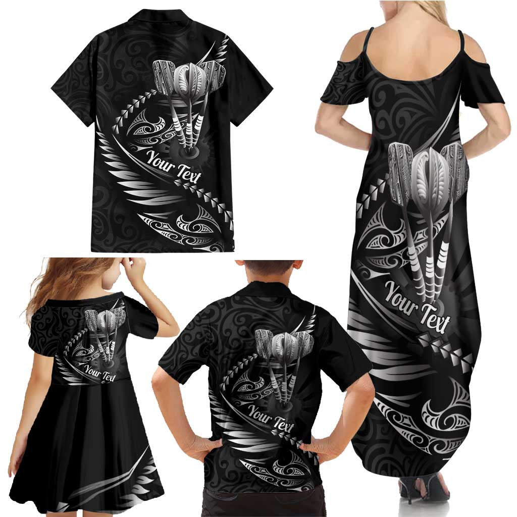 Personalised All Black New Zealand Darts Family Matching Summer Maxi Dress and Hawaiian Shirt Aoteroa Fern Maori Galaxy Style