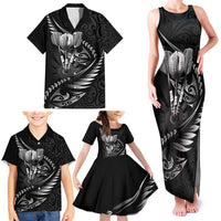 Personalised All Black New Zealand Darts Family Matching Tank Maxi Dress and Hawaiian Shirt Aoteroa Fern Maori Galaxy Style
