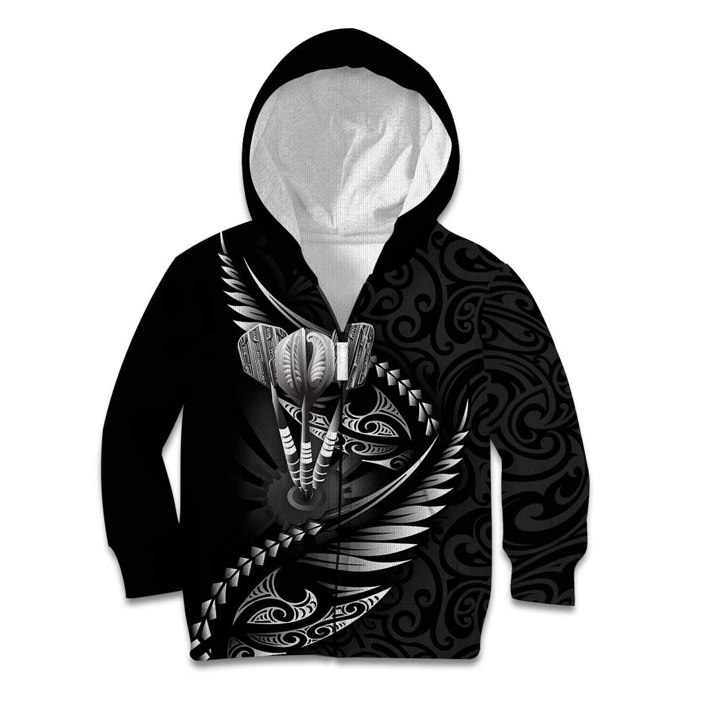 Personalised All Black New Zealand Darts Kid Hoodie Aoteroa Fern Maori Galaxy Style