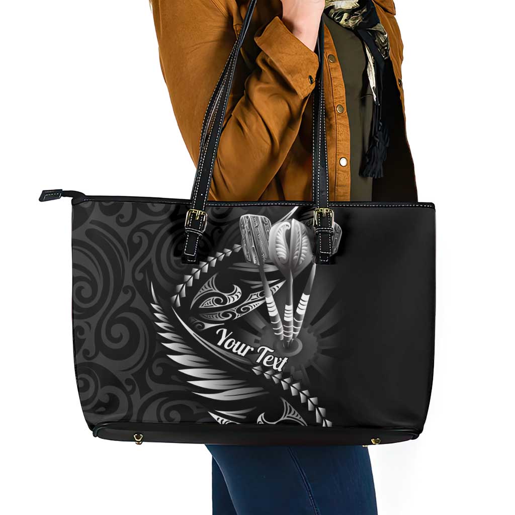 Personalised All Black New Zealand Darts Leather Tote Bag Aoteroa Fern Maori Galaxy Style LT14 - Polynesian Pride