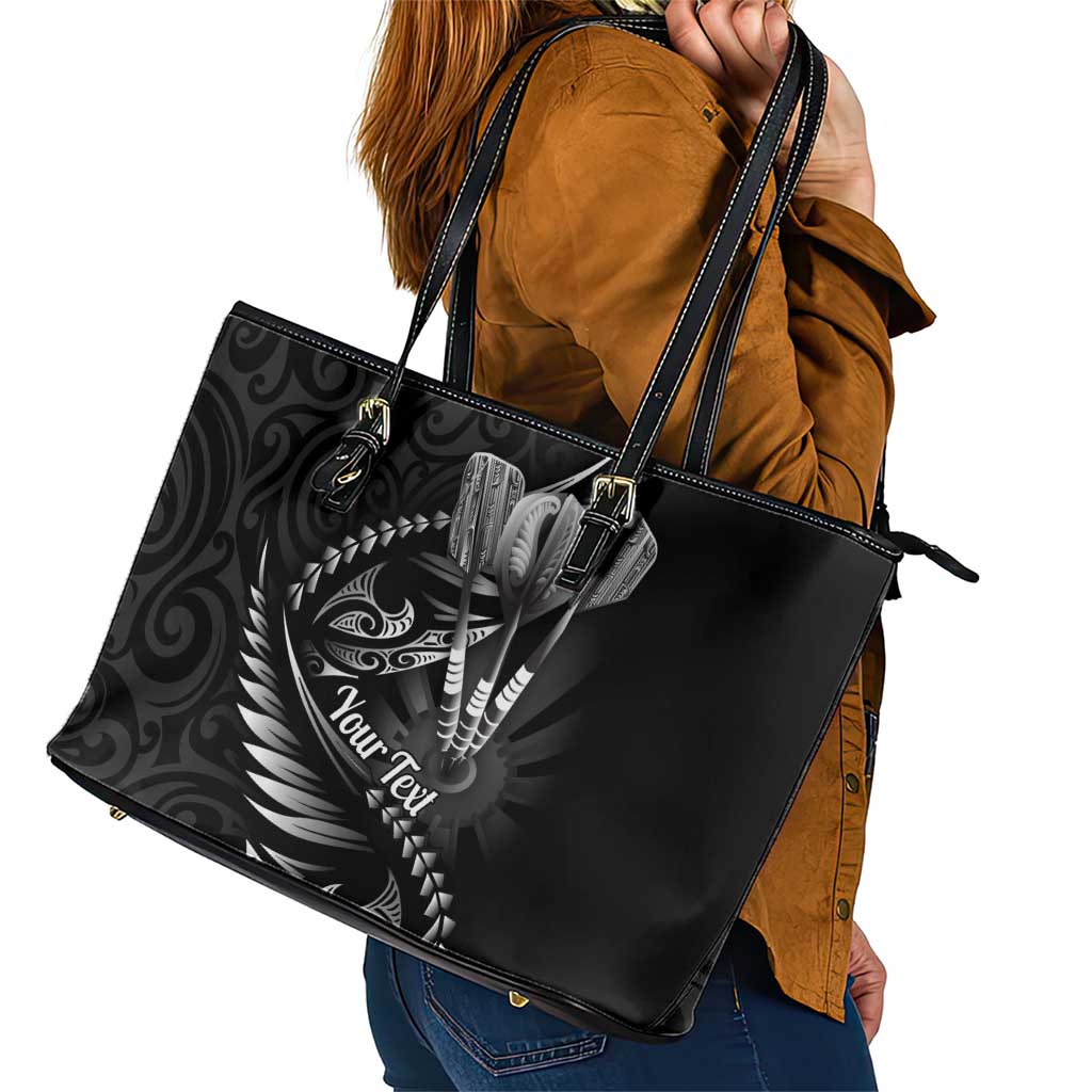 Personalised All Black New Zealand Darts Leather Tote Bag Aoteroa Fern Maori Galaxy Style LT14 - Polynesian Pride