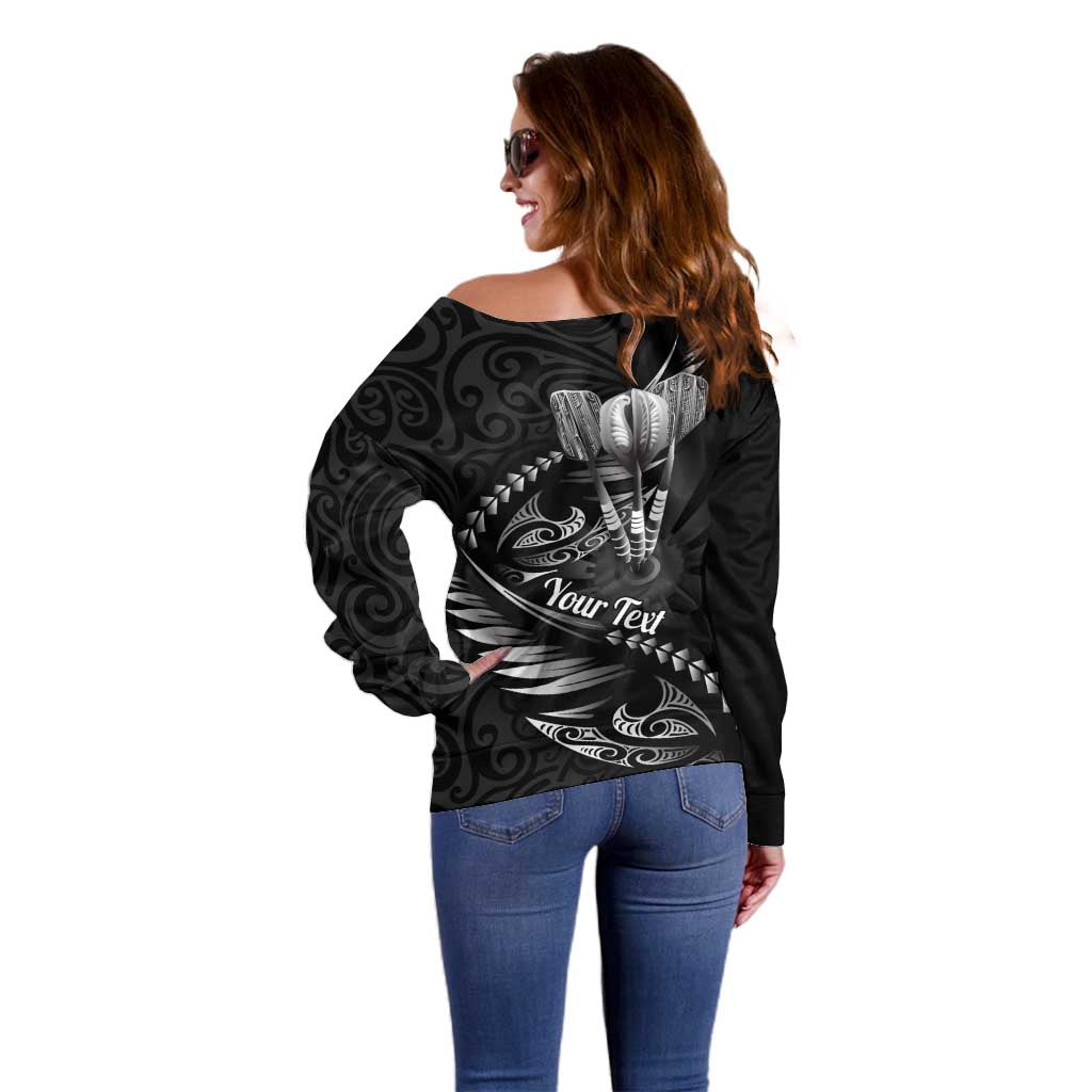Personalised All Black New Zealand Darts Off Shoulder Sweater Aoteroa Fern Maori Galaxy Style