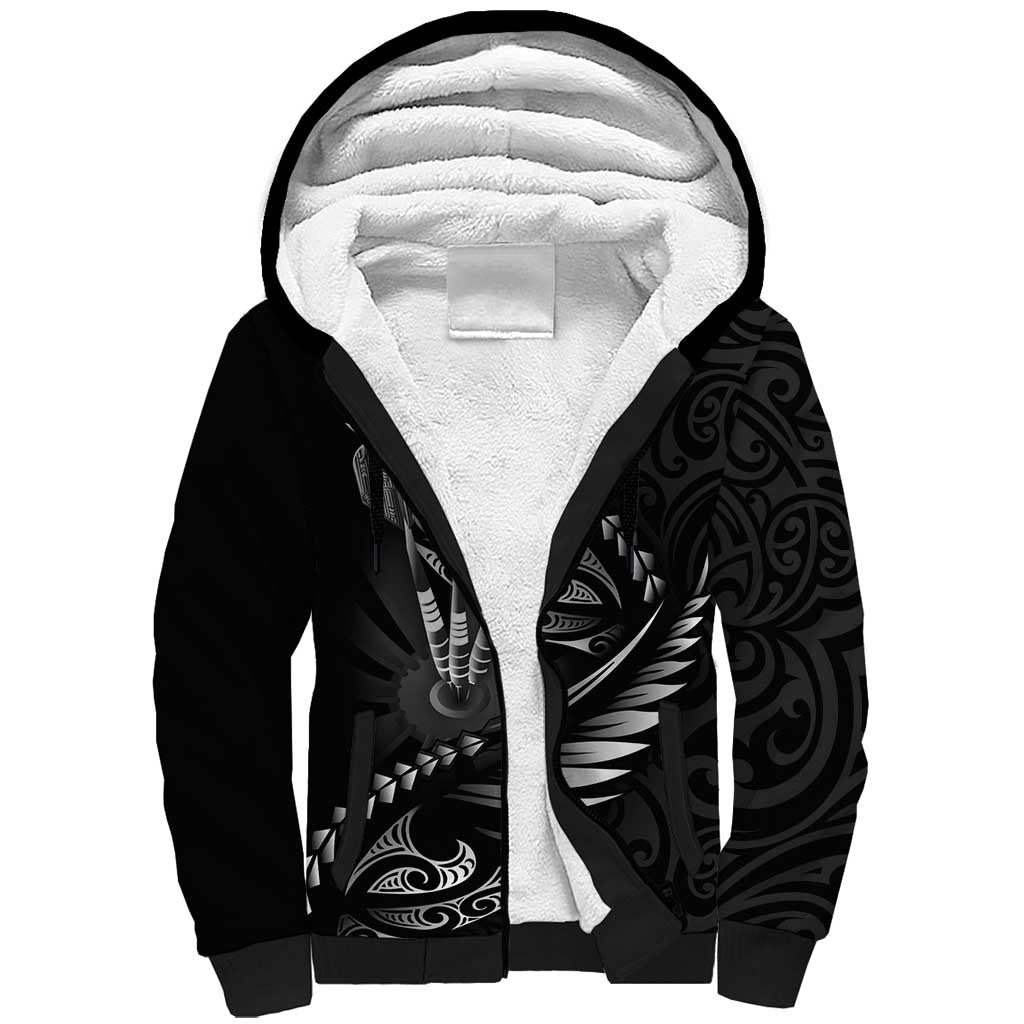 Personalised All Black New Zealand Darts Sherpa Hoodie Aoteroa Fern Maori Galaxy Style