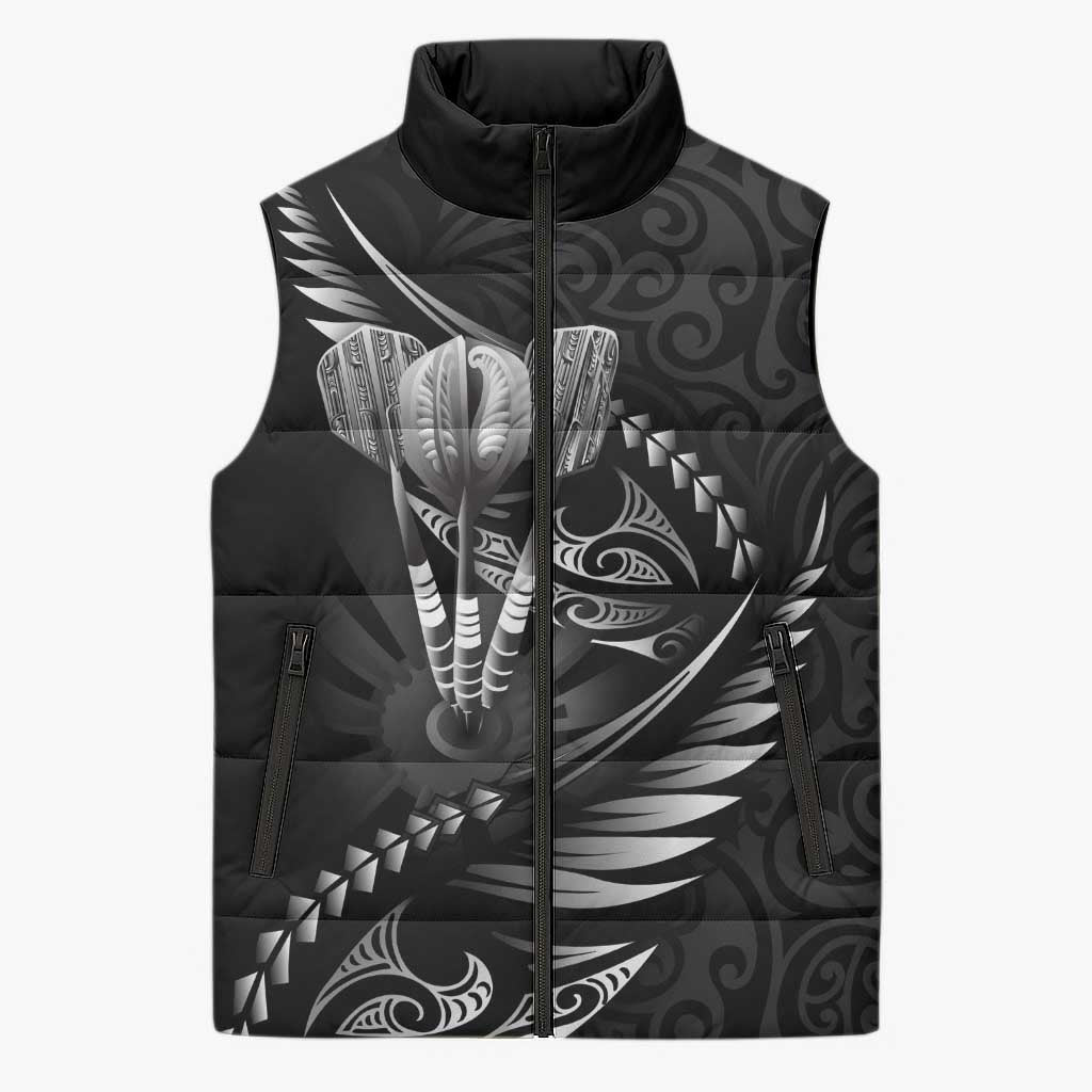 Personalised All Black New Zealand Darts Sleeveless Puffer Jacket Aoteroa Fern Maori Galaxy Style - Polynesian Pride
