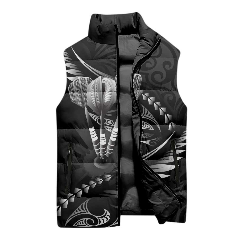 Personalised All Black New Zealand Darts Sleeveless Puffer Jacket Aoteroa Fern Maori Galaxy Style - Polynesian Pride