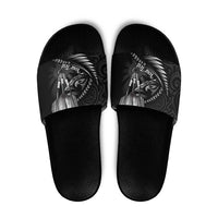 Personalised All Black New Zealand Darts Slide Sandals Aoteroa Fern Maori Galaxy Style LT14 Black - Polynesian Pride