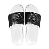 Personalised All Black New Zealand Darts Slide Sandals Aoteroa Fern Maori Galaxy Style LT14 Black - Polynesian Pride