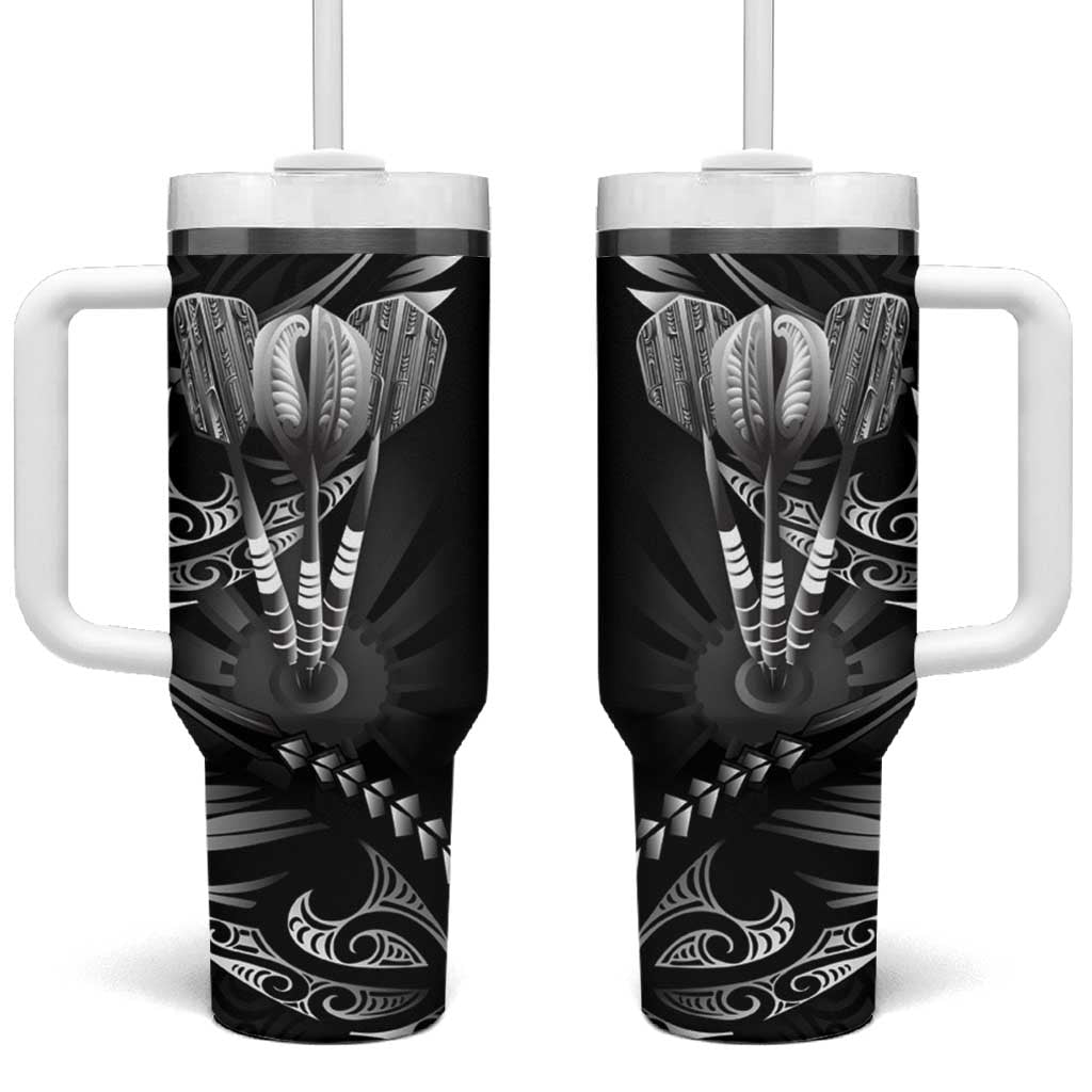 All Black New Zealand Darts Tumbler With Handle Aoteroa Fern Maori Galaxy Style LT14 One Size: 40 oz Black - Polynesian Pride